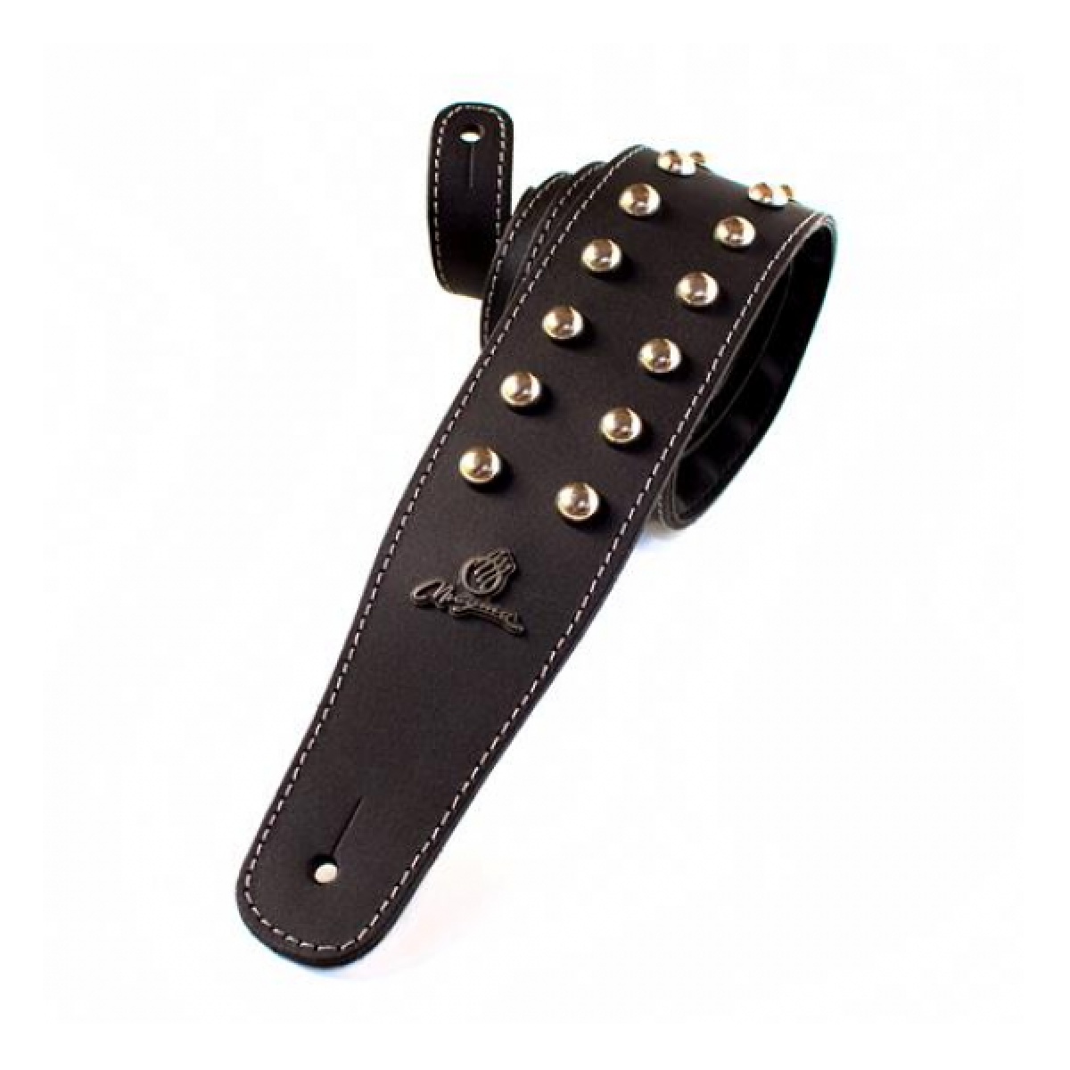 10179_4.jpg Correa Magma Tacha Redonda Nickel Cuero Negro Logo - Imagen 1